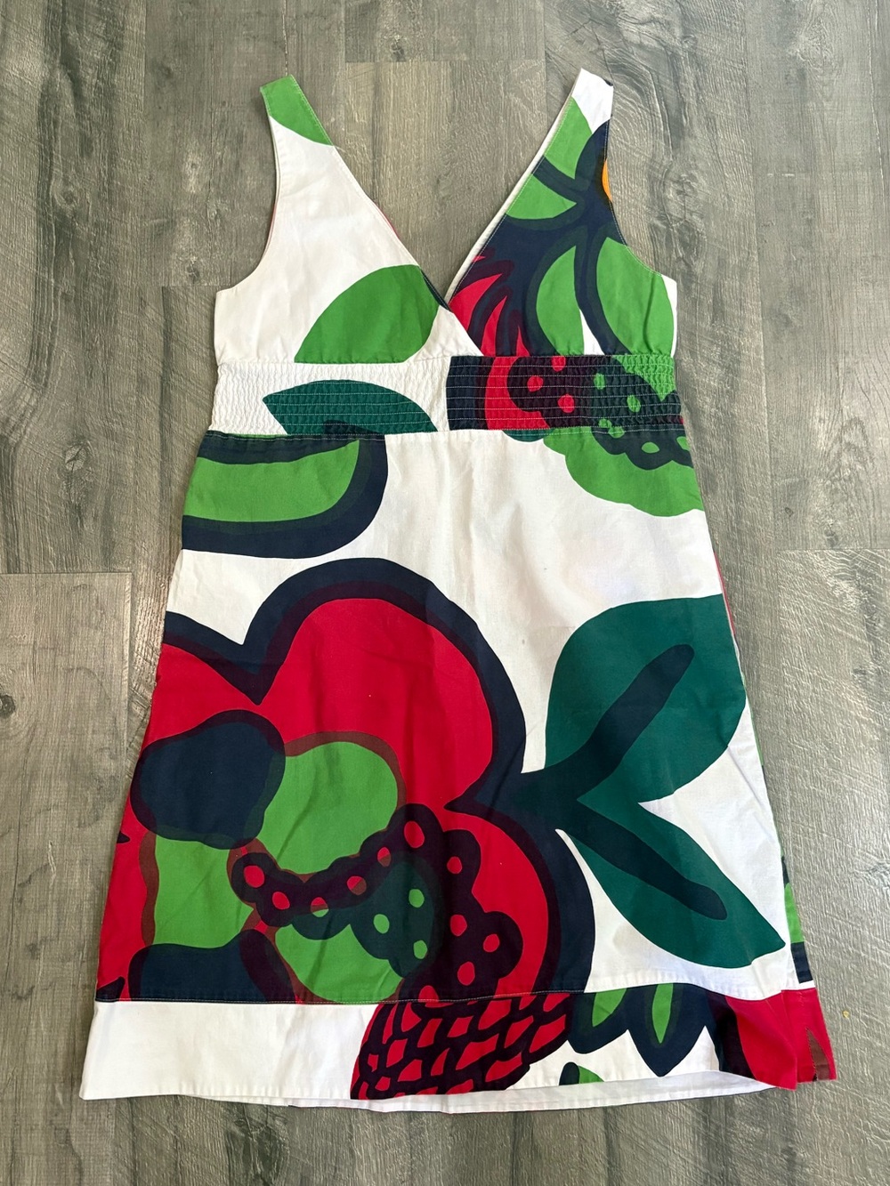 Marimekko White Dress with Red and Green Floral Accents